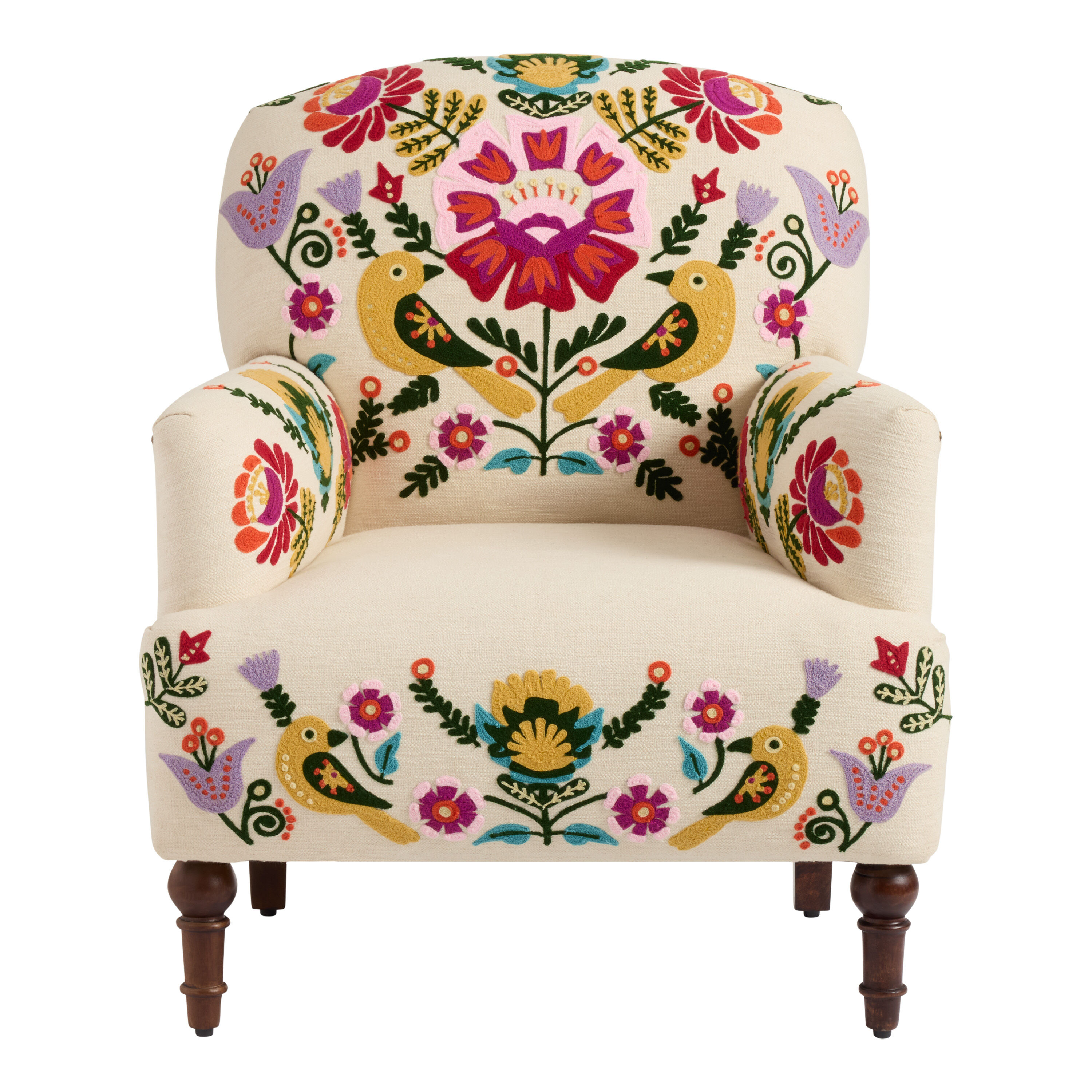 Bloomfield Ivory Cotton Embroidered Floral Turned Leg Chair image number 2