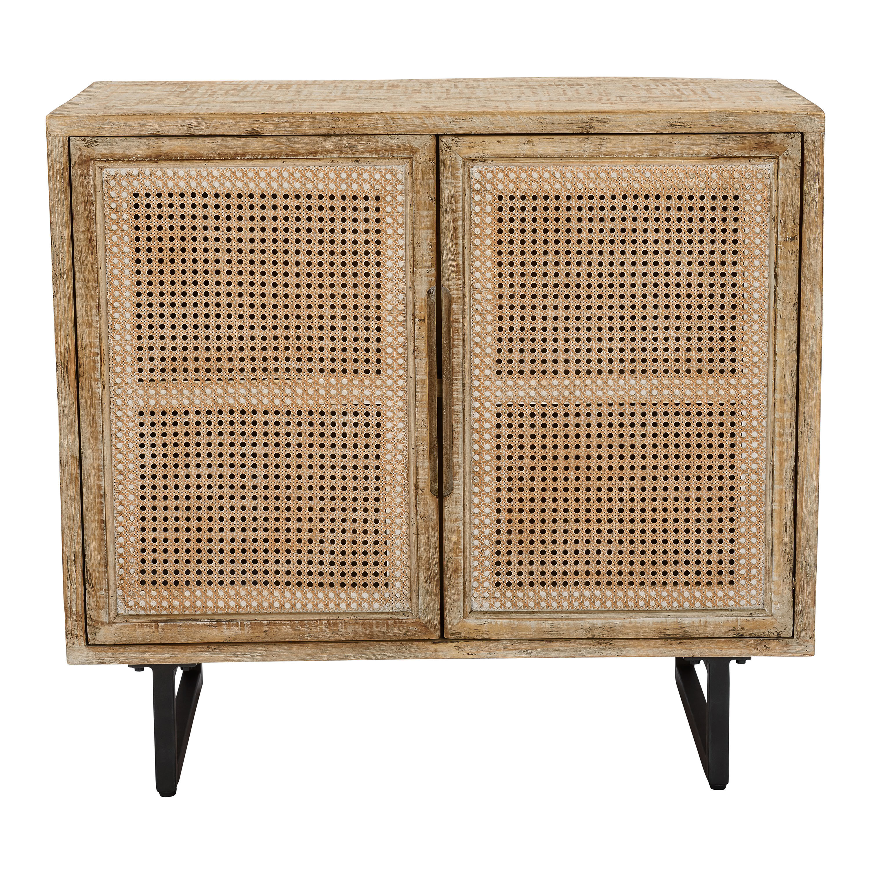 Cressida Aged White Reclaimed Pine And Cane Storage Cabinet