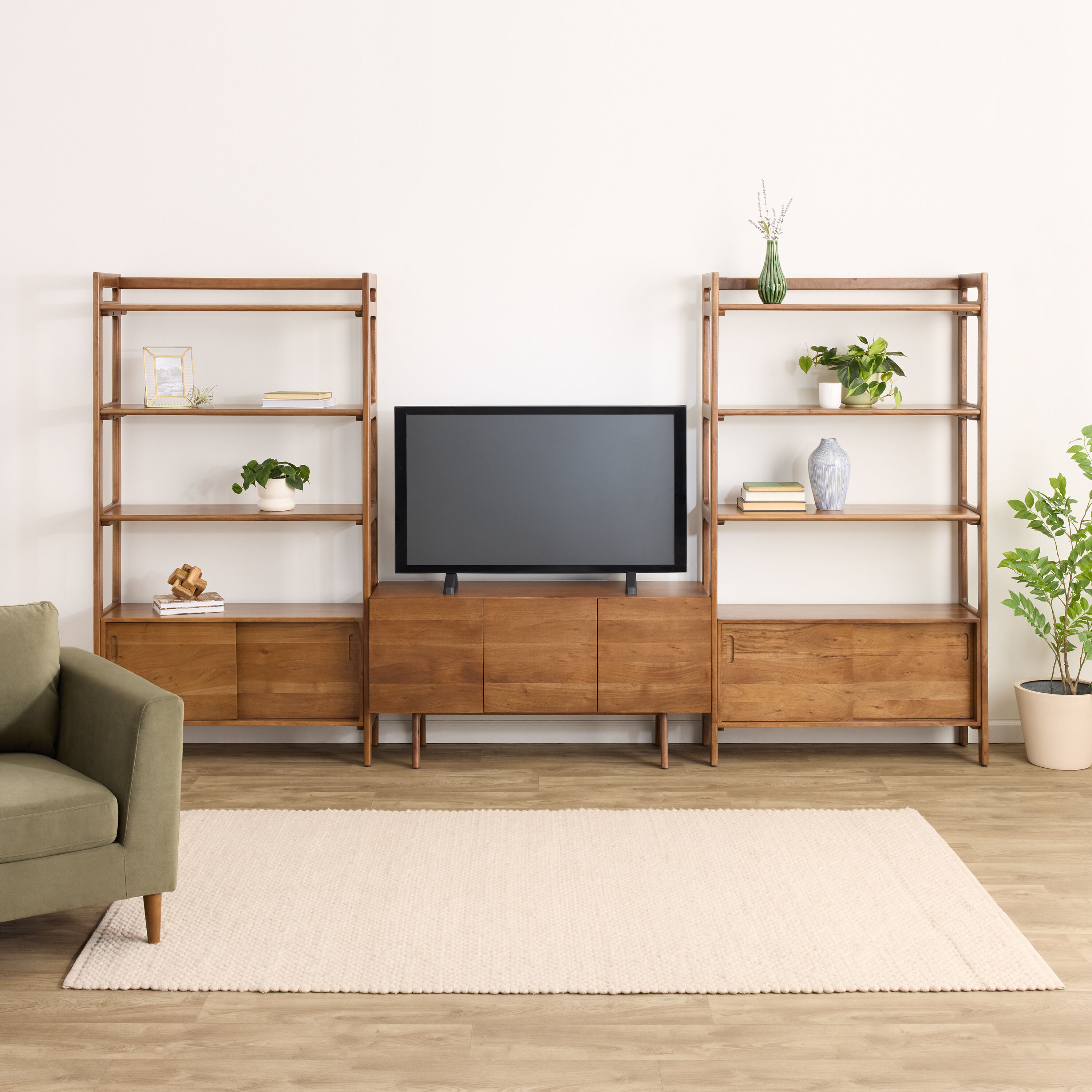 Dane Modular 48 Inch Media Wall System with Cabinet Bookshelves 3 Piece Set image number 1