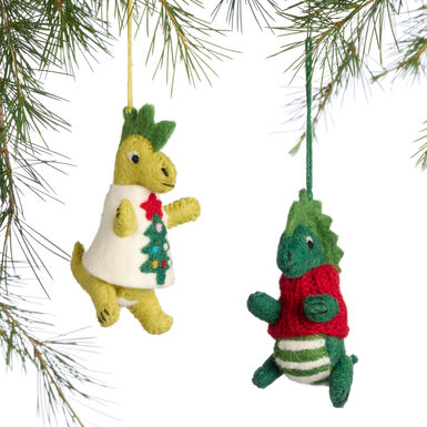 Wool Dinosaur with Sweater Ornaments Set of 2 Wool Dinosaur with Sweater Ornaments Set of 2