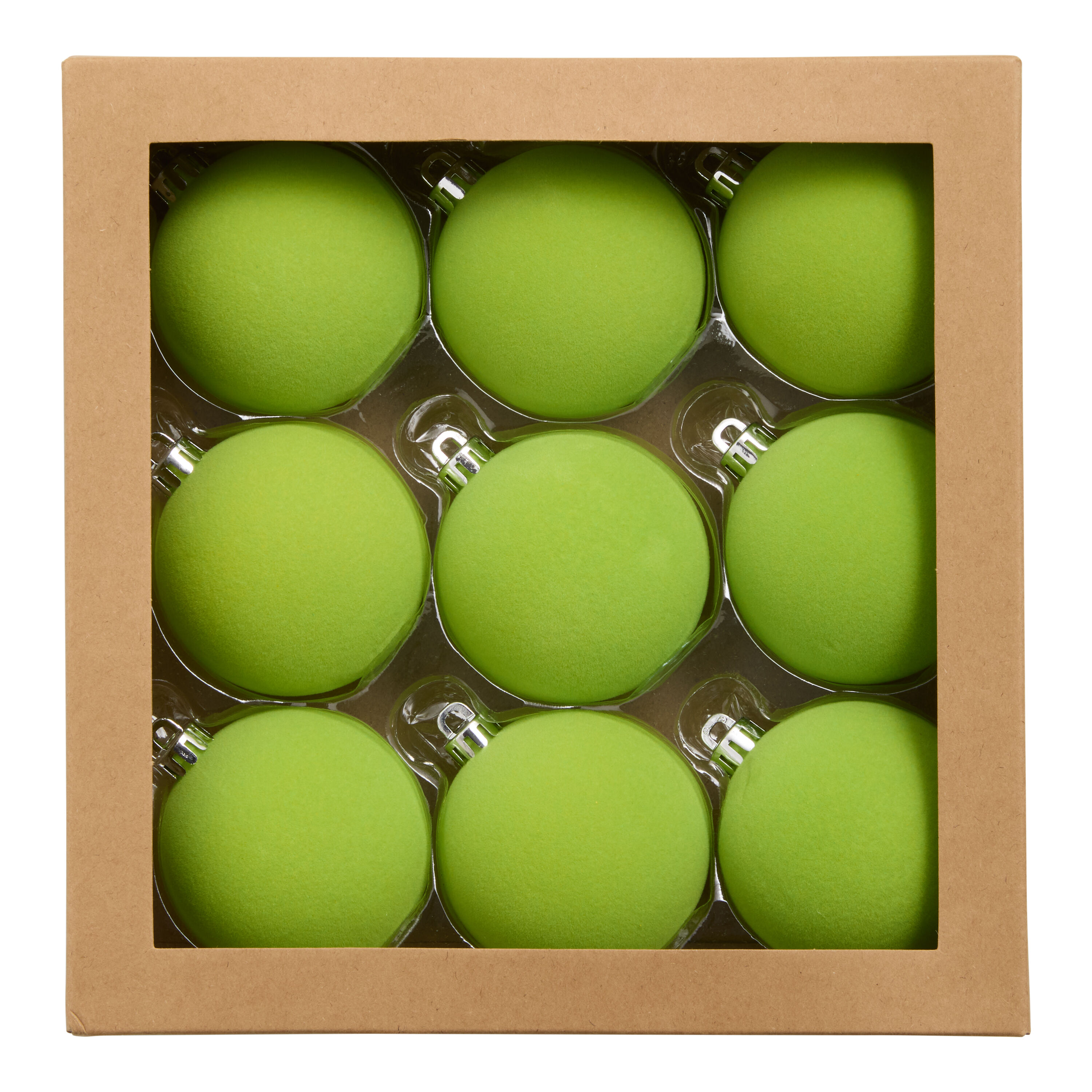 Flocked Shatterproof Ball Ornaments 9 Pack image number 1