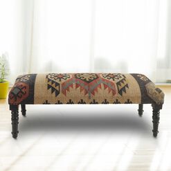 Multicolor Wool Kilim Upholstered Bench