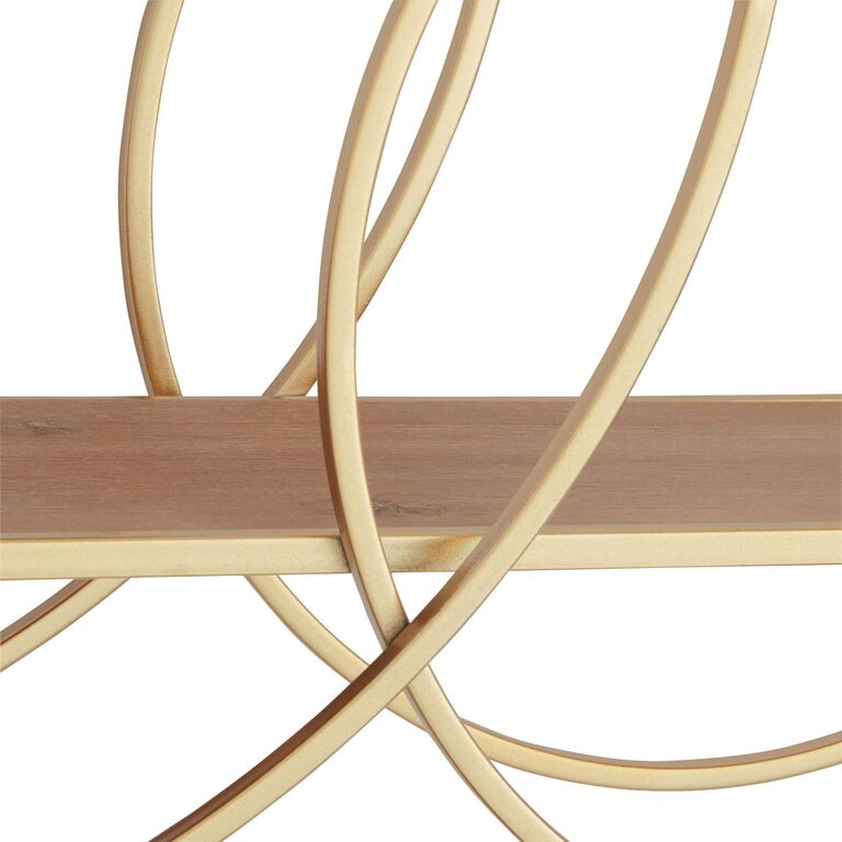 Wood and Gold Double Circle Wall Shelf image number 4