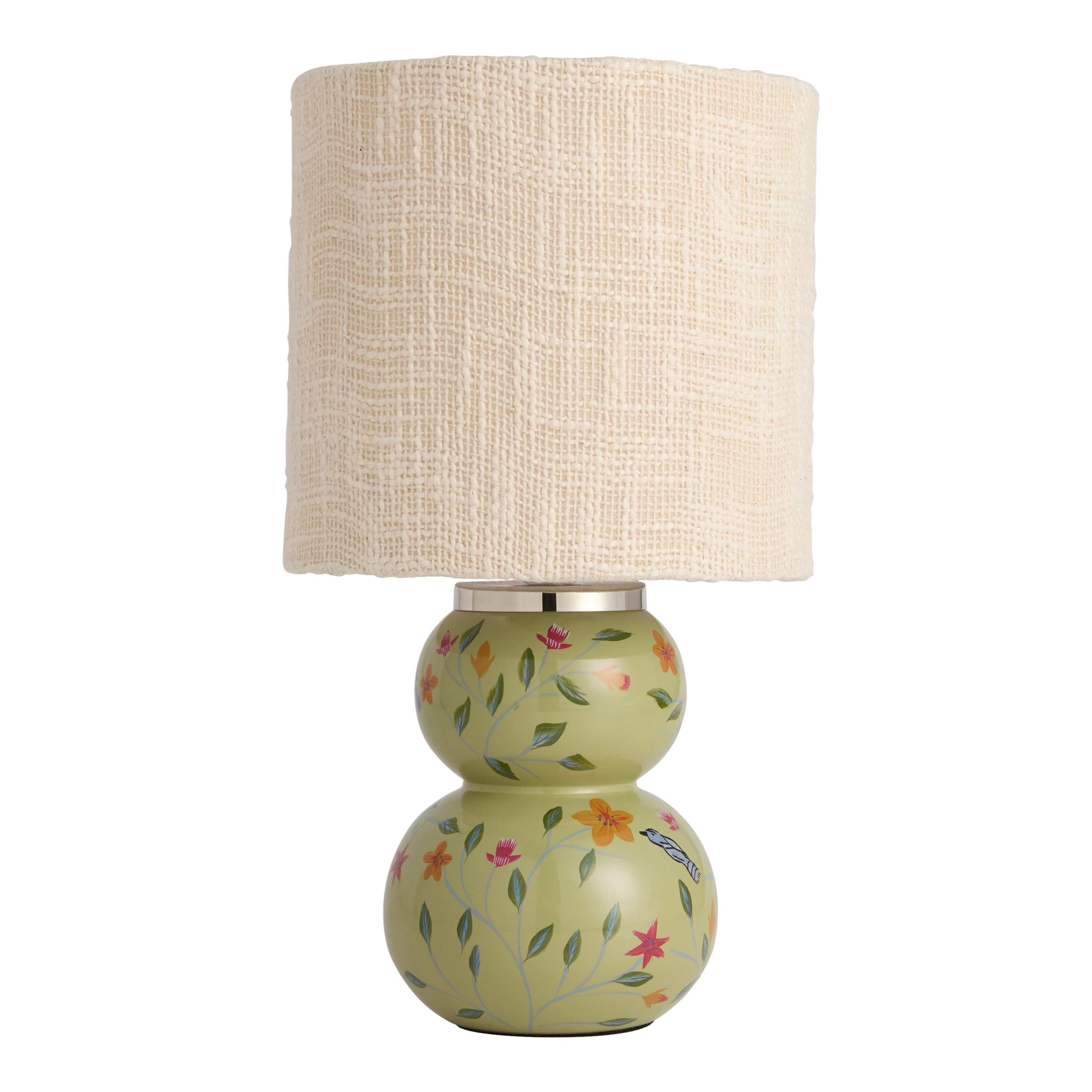 Pistachio Green Blown Glass Hand Painted Floral Accent Lamp