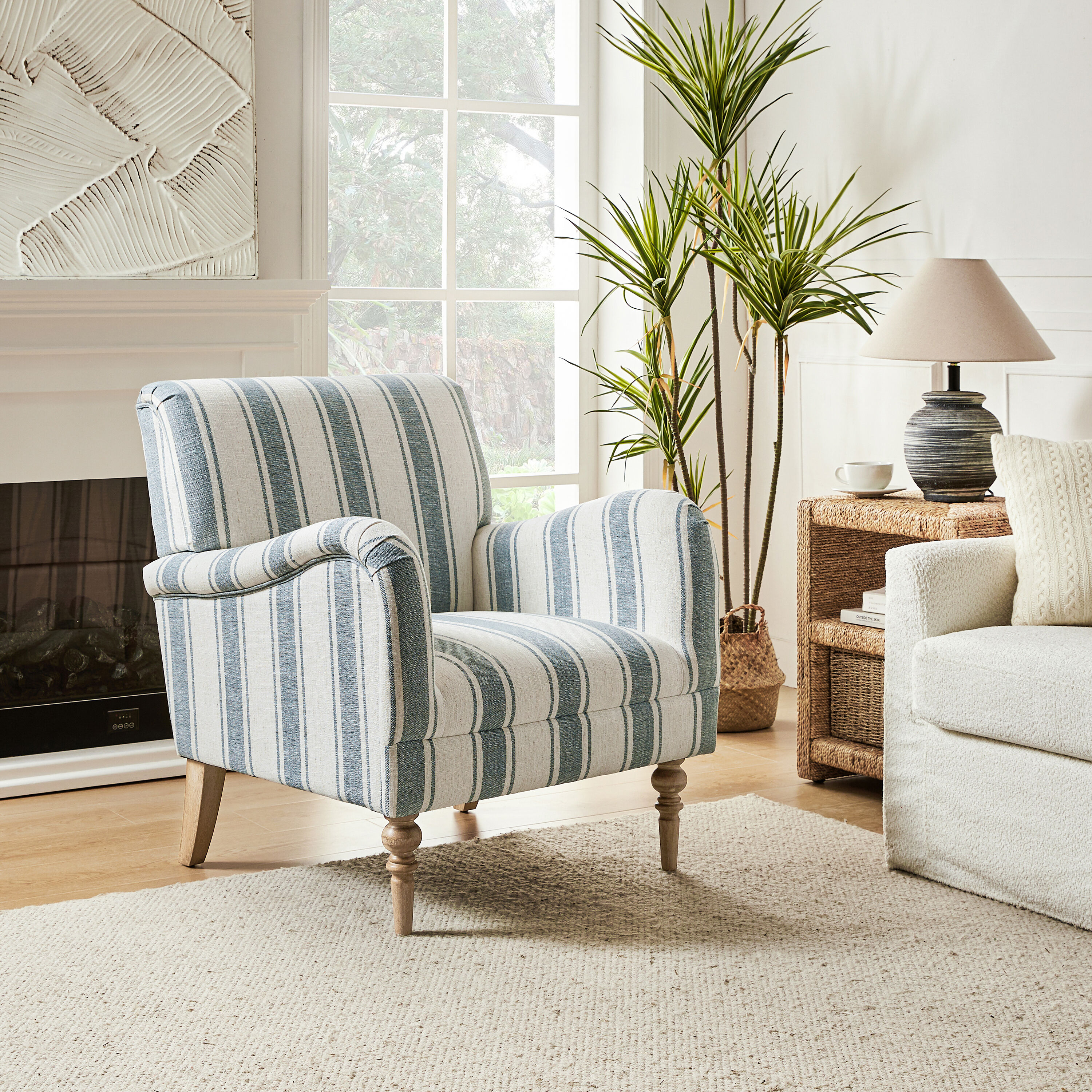 Henry Distressed Wood High Back Upholstered Chair World Market