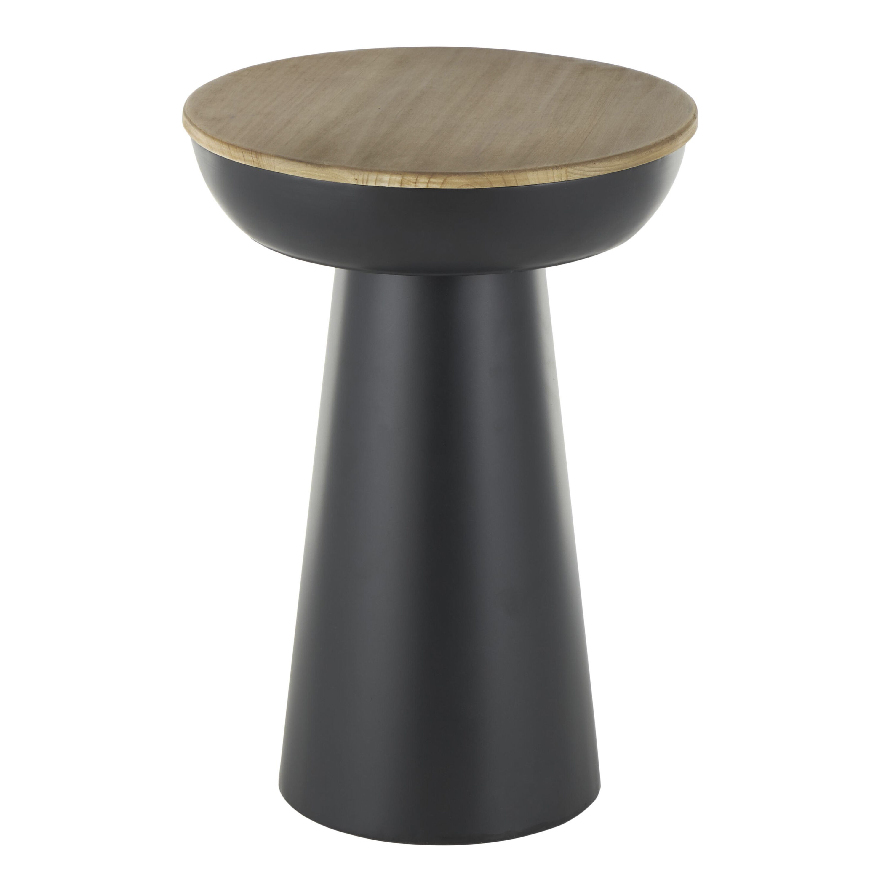 Riven Round Wood and Metal Pedestal End Table image number 0