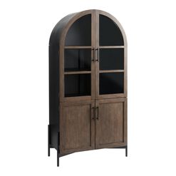 Amira Vintage Walnut and Charcoal Black Arch Display Cabinet