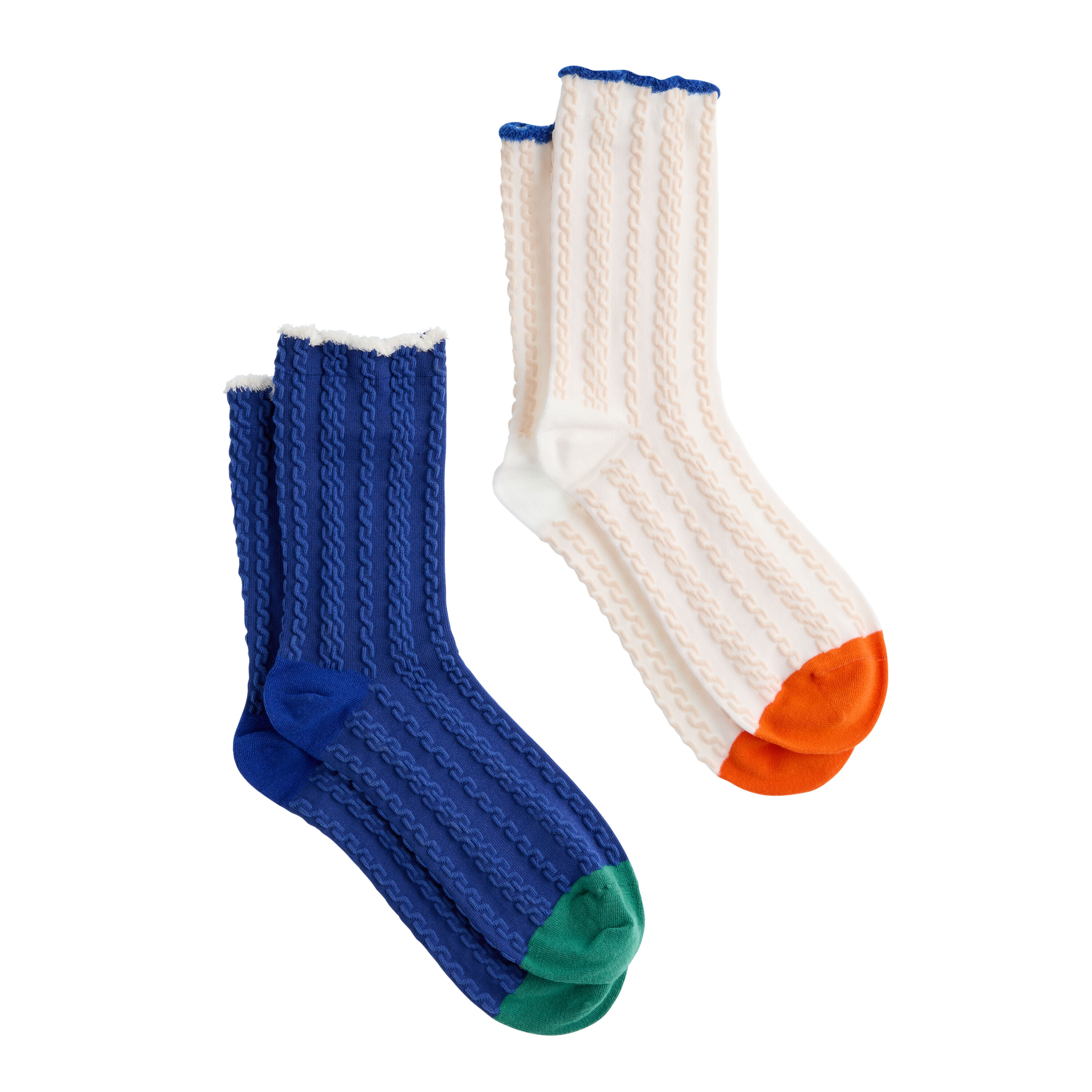 Blue and White Jacquard Ruffle Socks 2 Pack