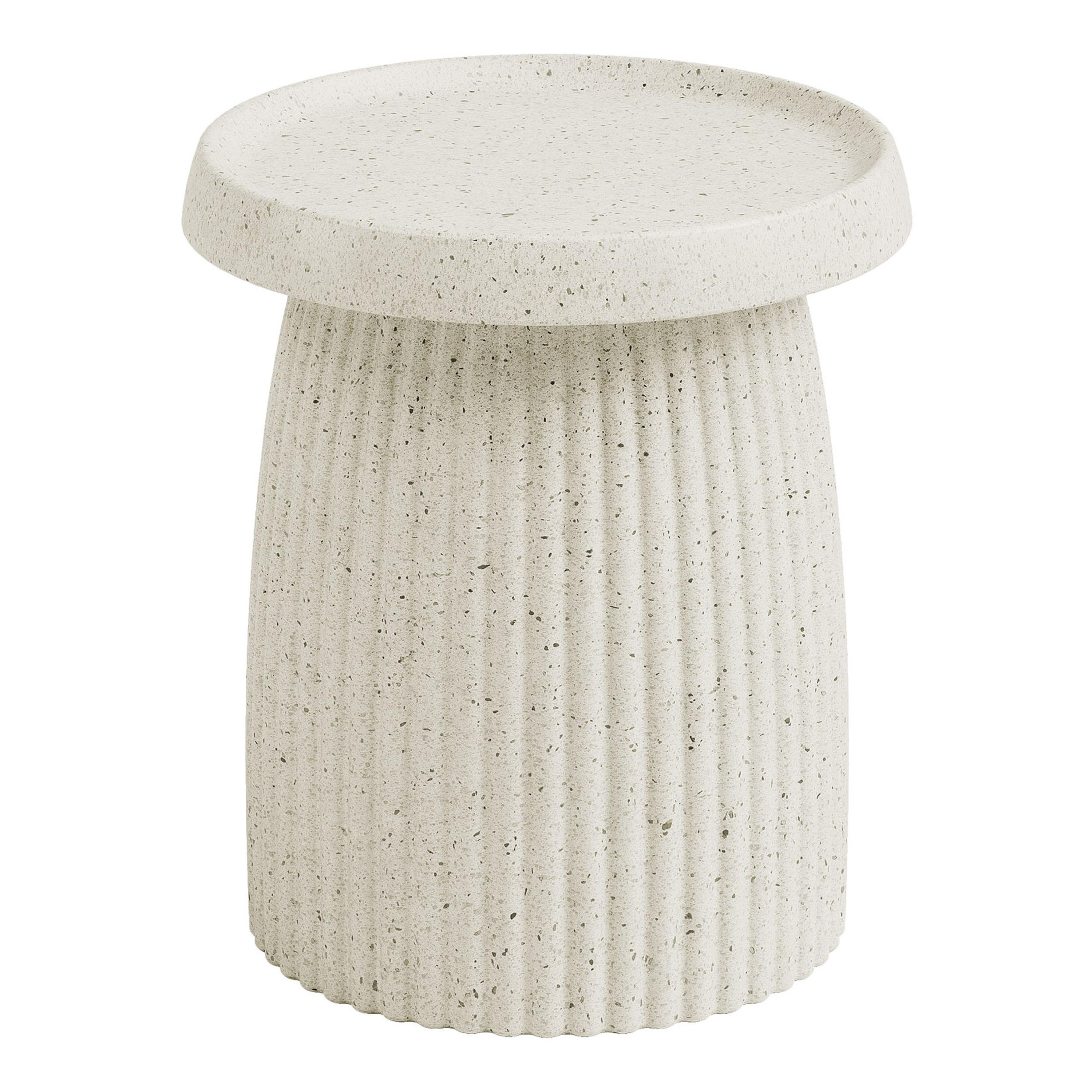Tadeo Round White Faux Stone Fluted Outdoor Side Table image number 0
