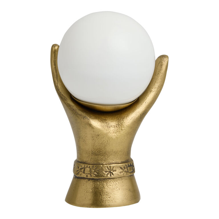 Brass and Milk Glass Globe Mystic Hand Shaped LED Table Lamp image number 4