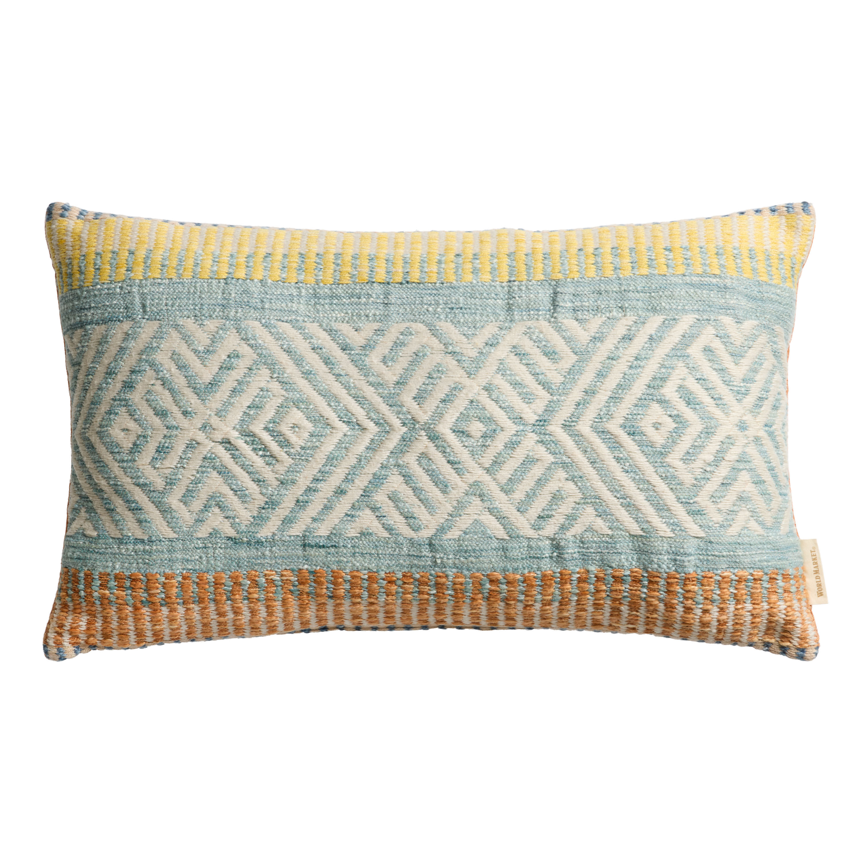 Blue and Brown Abstract Tufted Indoor Outdoor Throw Pillow