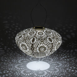 Porcelain White Chantilly Lace Fabric Solar LED Lantern