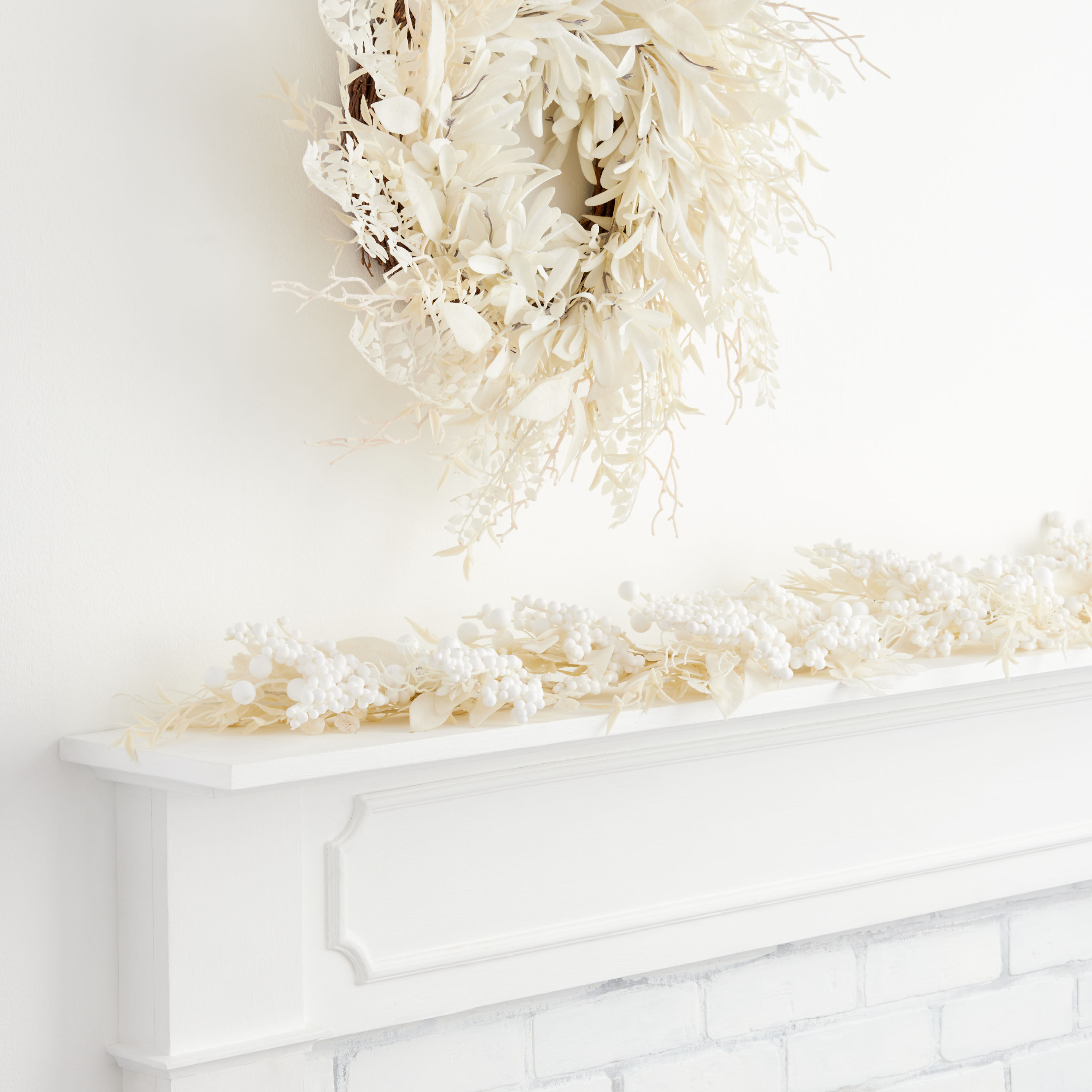 White Faux Berries and Greenery Garland image number 1