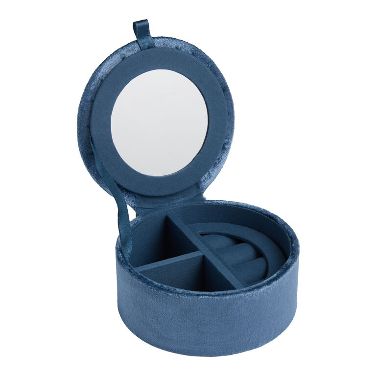 VELVET JEWELLERY BOX ROUND NAVY BLUE VELVET JEWELLERY BOX ROUND NAVY BLUE