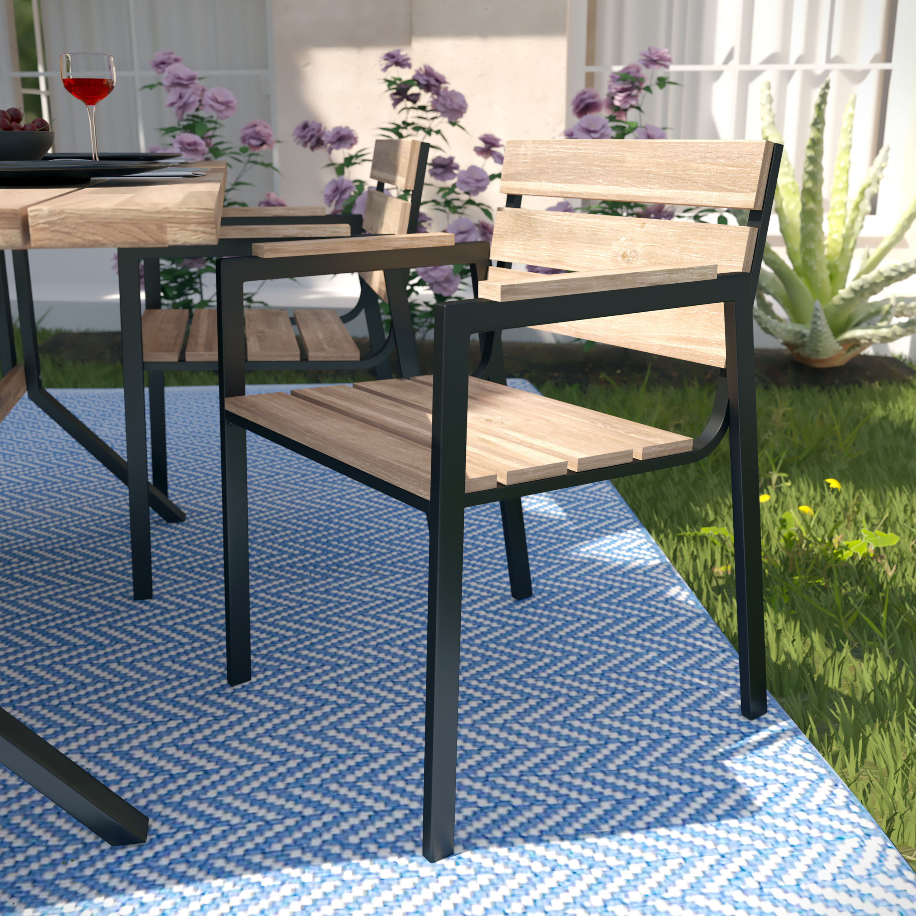 Kiev Slatted Wood and Metal Outdoor Dining Chair 2 Piece Set World Market