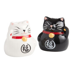 Black and White Ceramic Lucky Cat Salt and Pepper Shaker Set