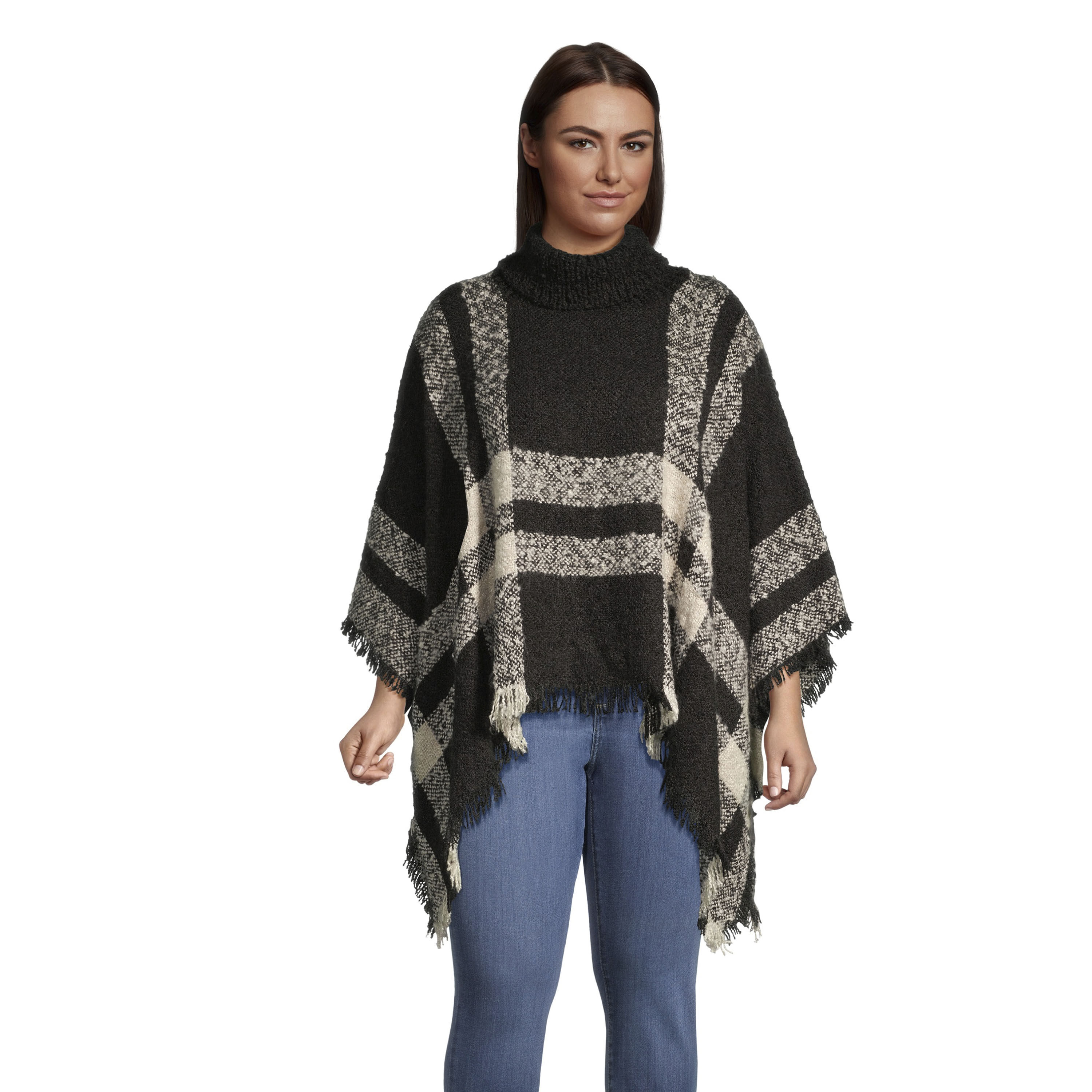 Plaid turtleneck cheap poncho