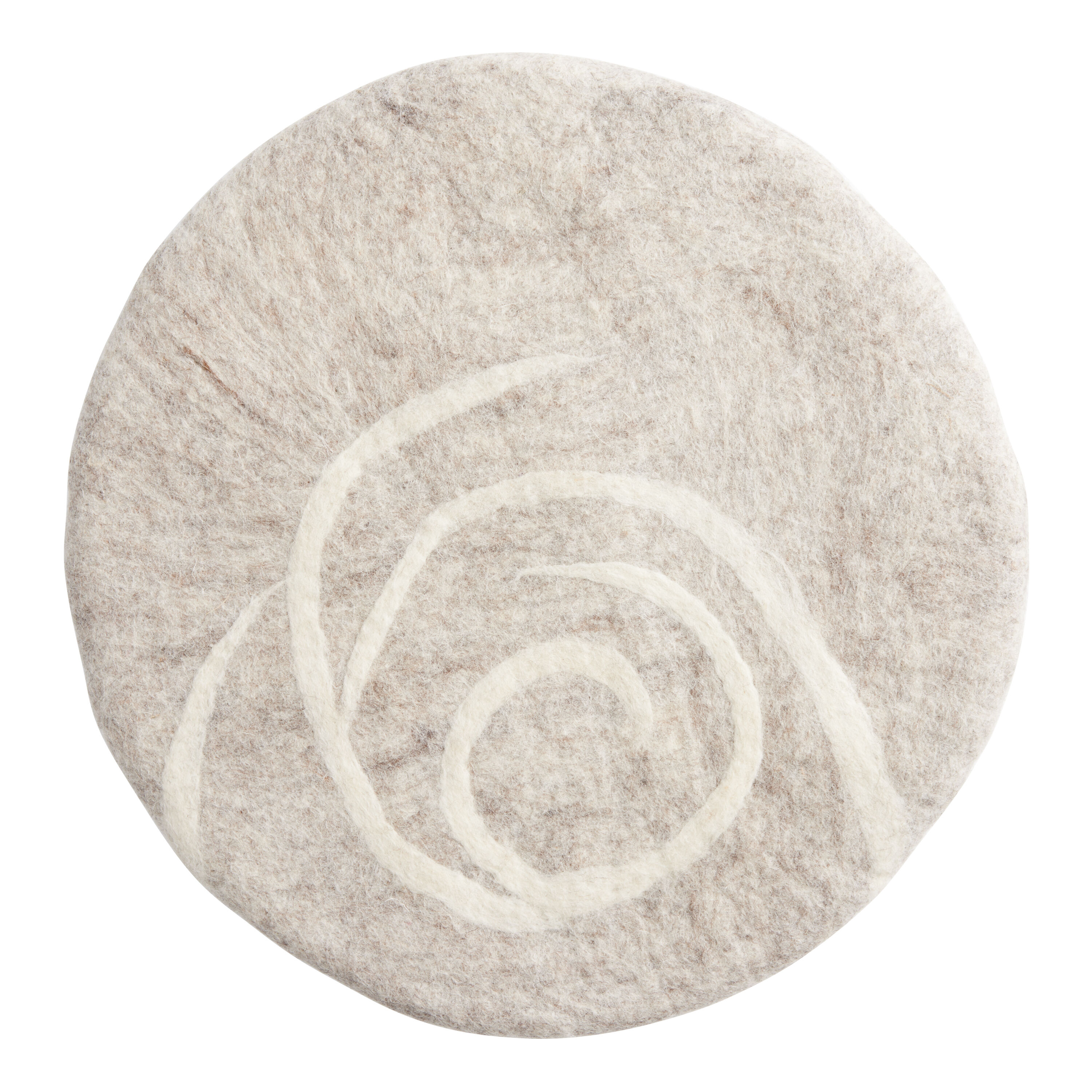 Round Gray And Ivory Felted Wool Swirl Chair Pad World Market