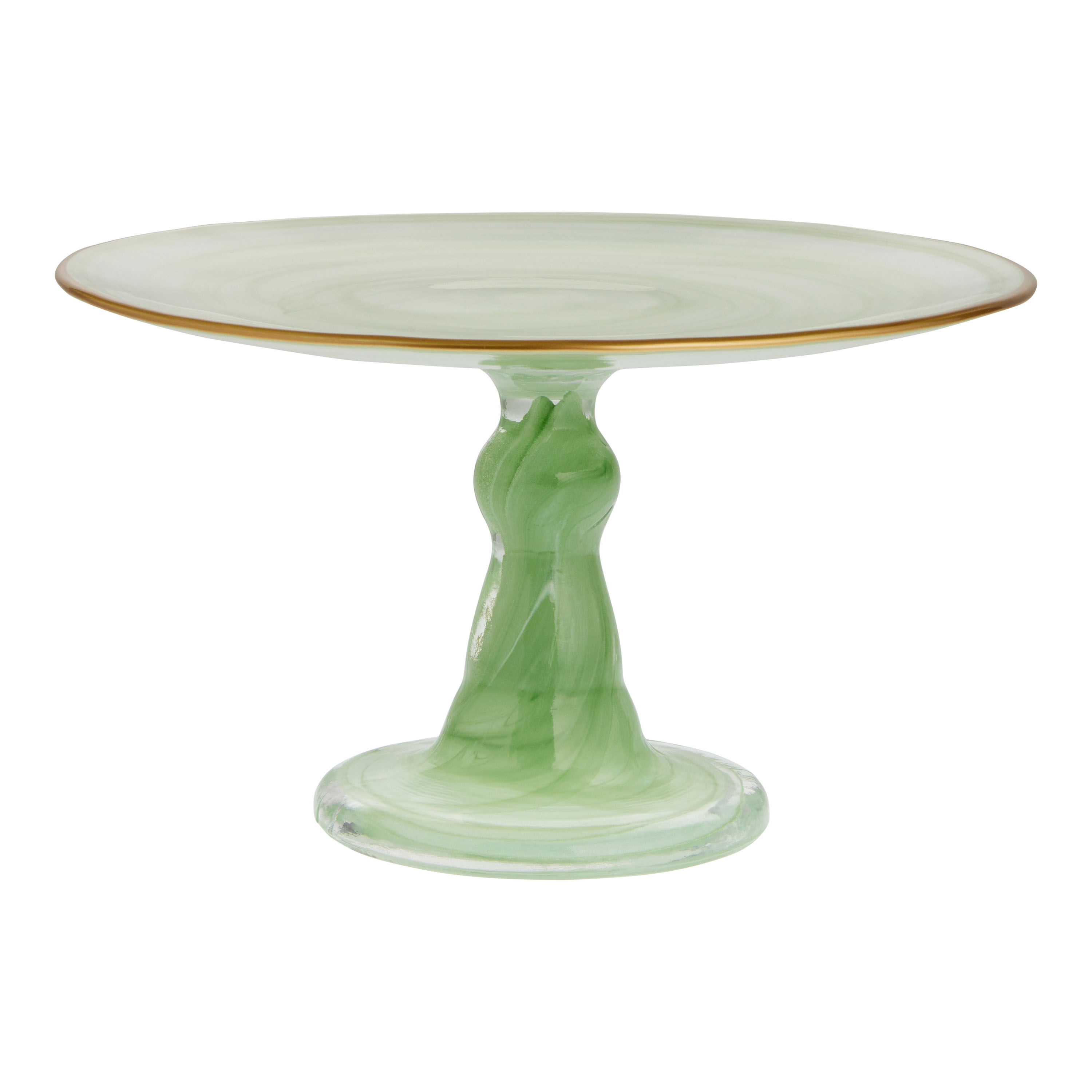 Green glass cake stand store