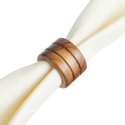 Mango Wood Carved Stripe Napkin Ring Set of 2
