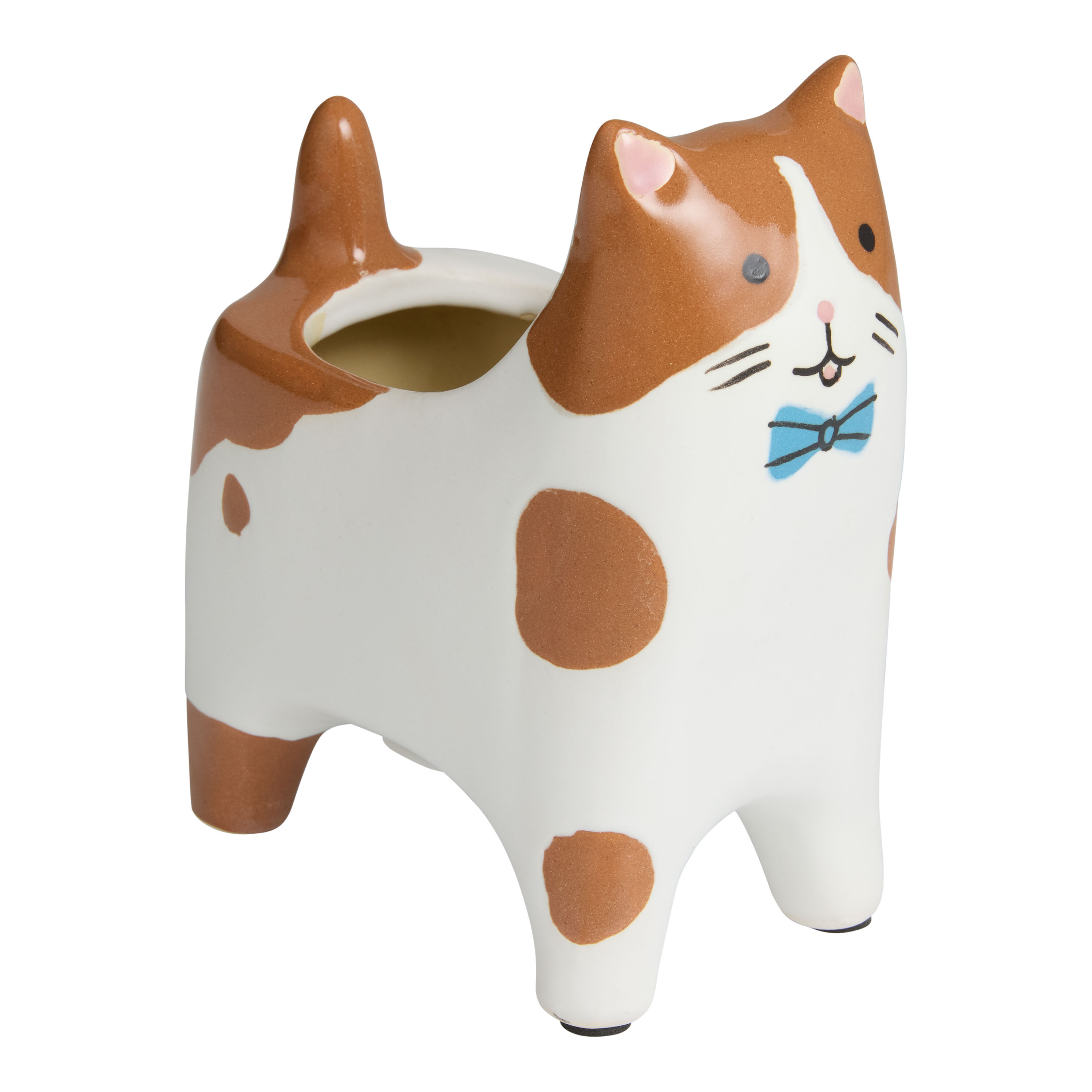 White and Tan Ceramic Standing Cat Vase image number 0