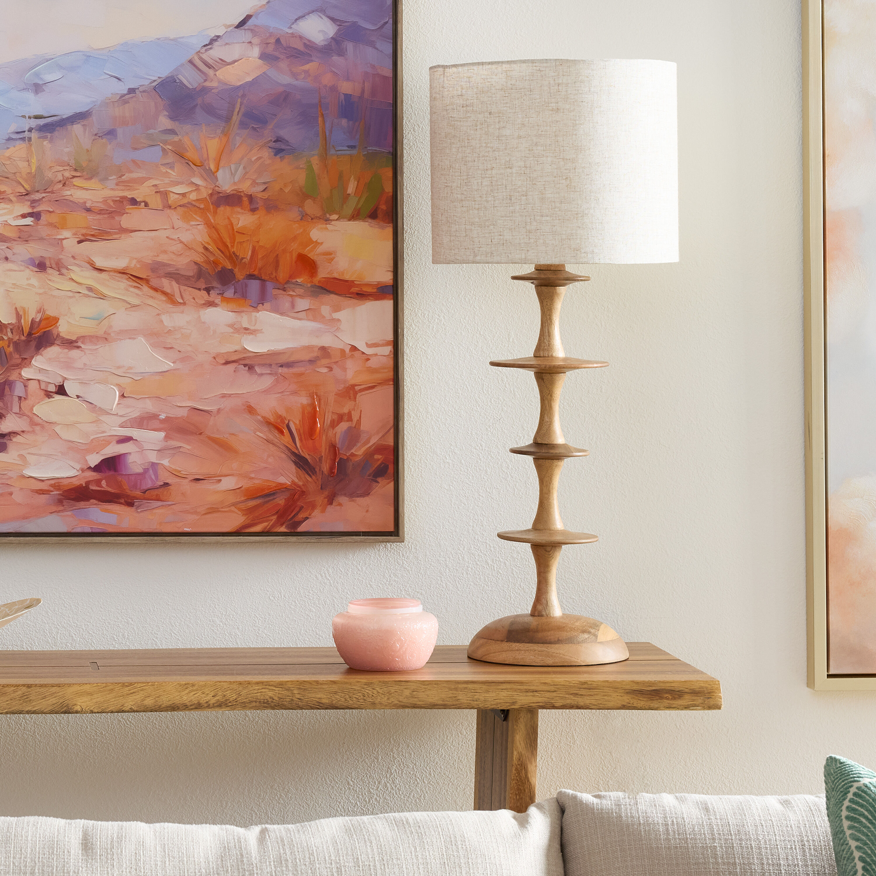 Juni Tall Natural Wood Tiered Mid Century Table Lamp image number 1