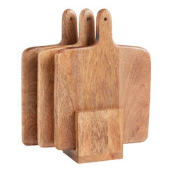 Burnt Mango Wood 3 Piece Cutting Board Set with Stand