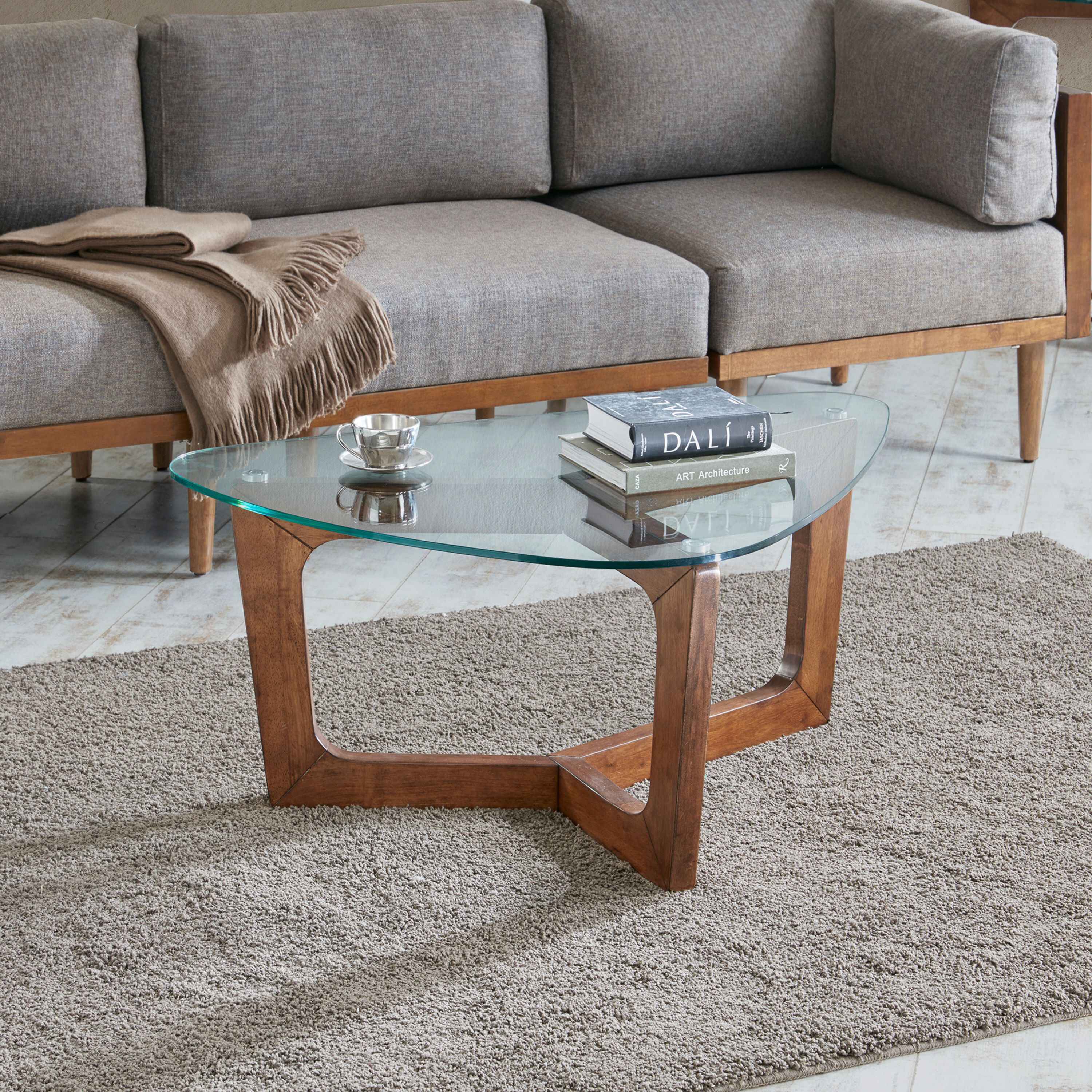 Coffee table wood outlet with glass top