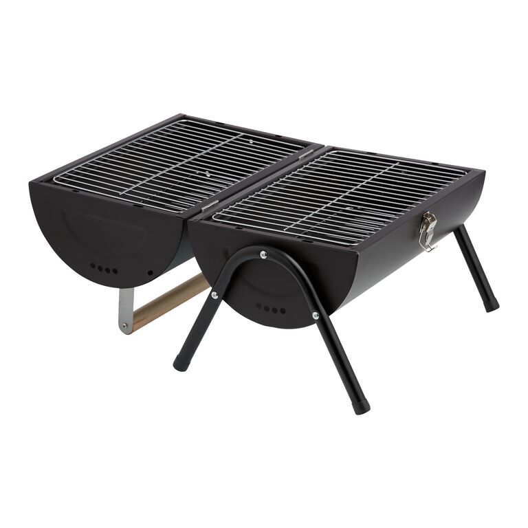 Black Metal and Wood Portable Charcoal Barbecue Grill World Market