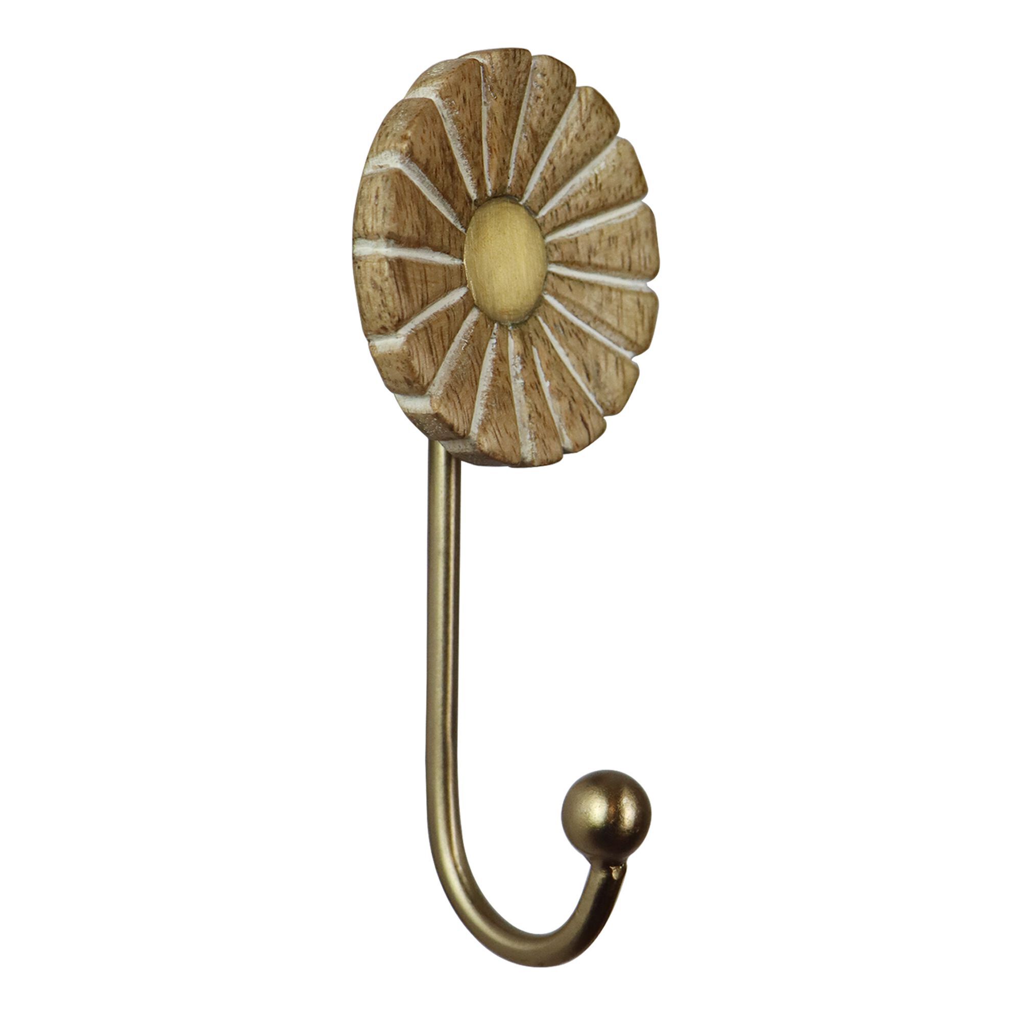 Gold Metal and Carved Wood Daisy Wall Hook image number 0