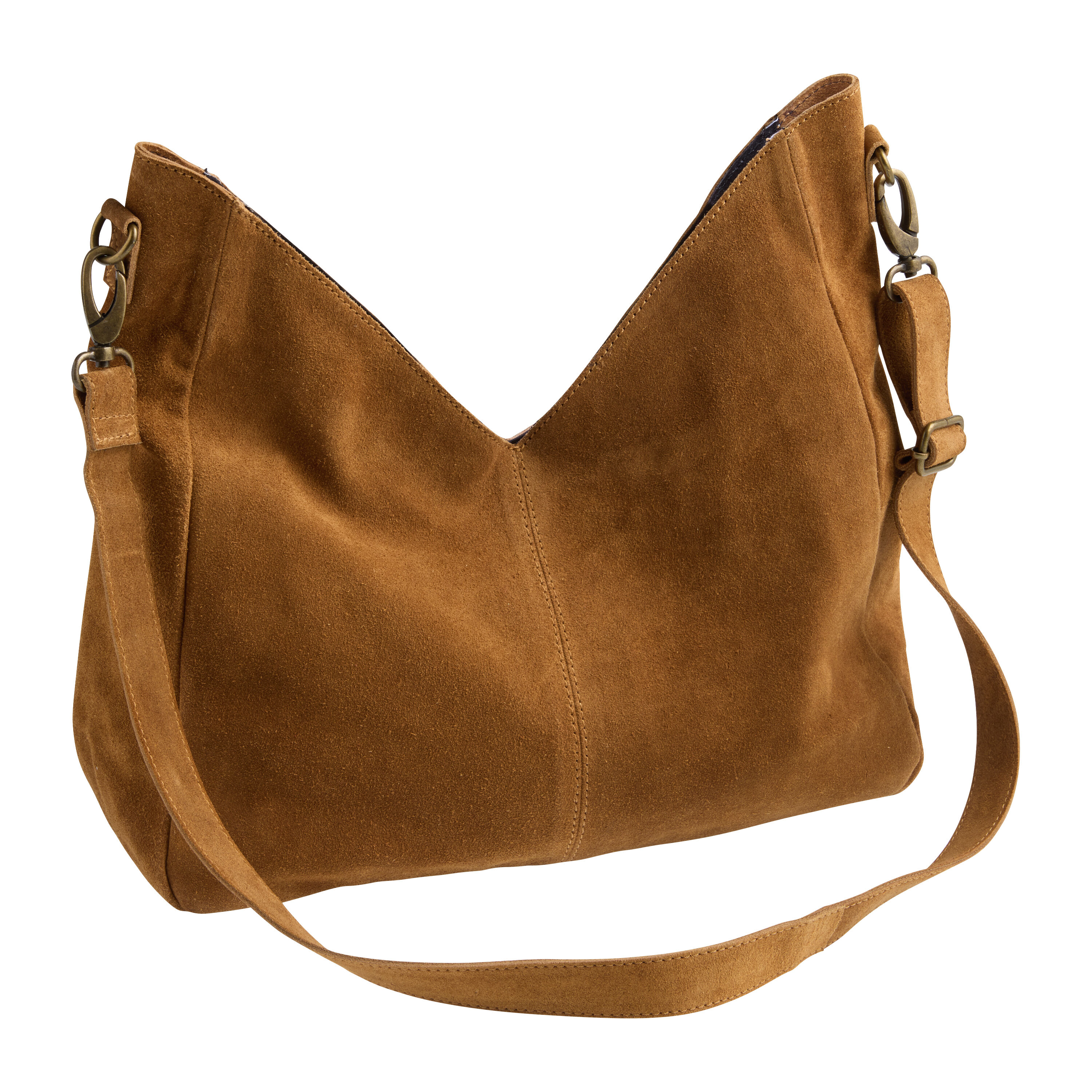 Camel Suede Crossbody Hobo Bag with Interchangeable Strap