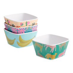 Tropicalia Square Multicolor Abstract Melamine Bowl 4 Pack