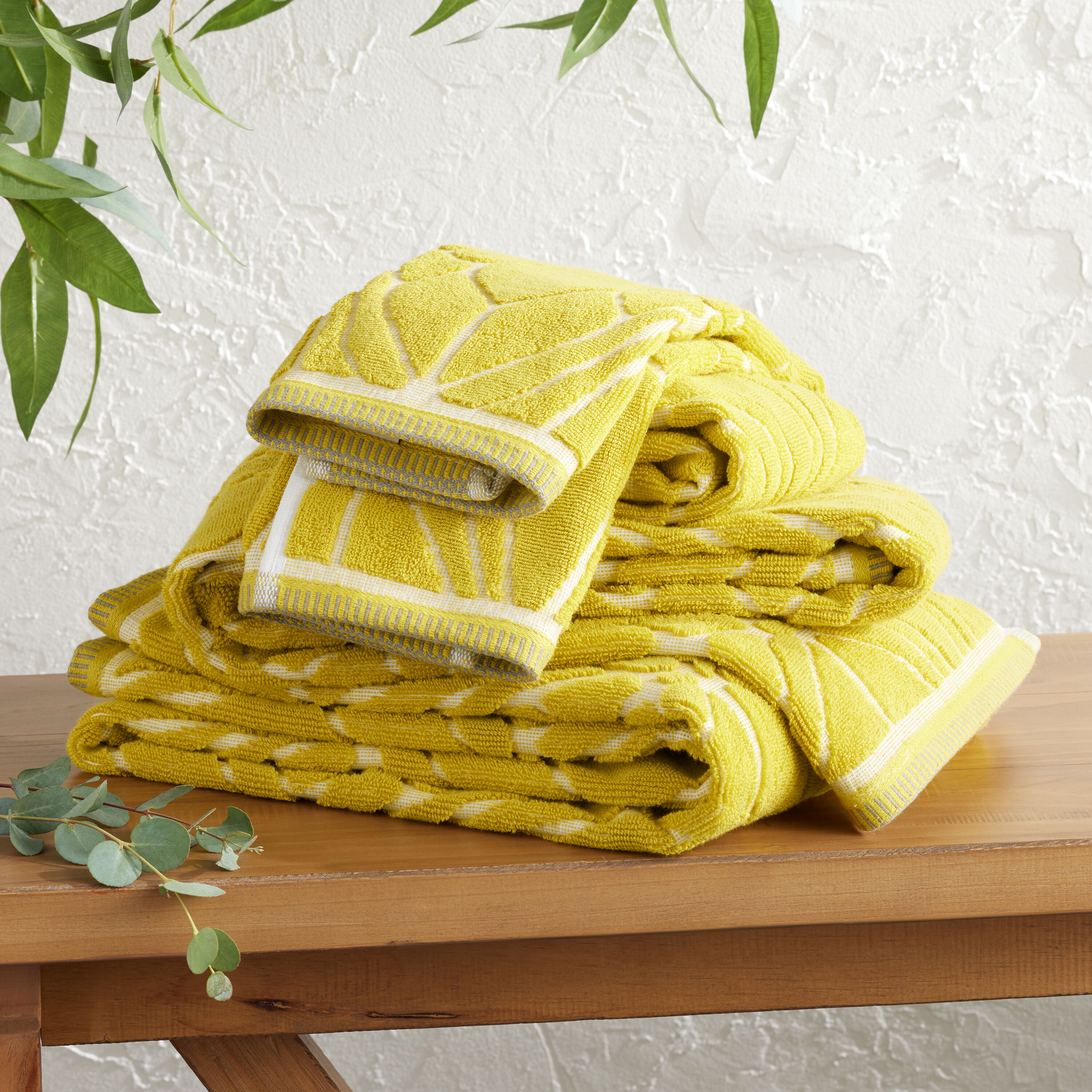 Yellow patterned sales bath towels