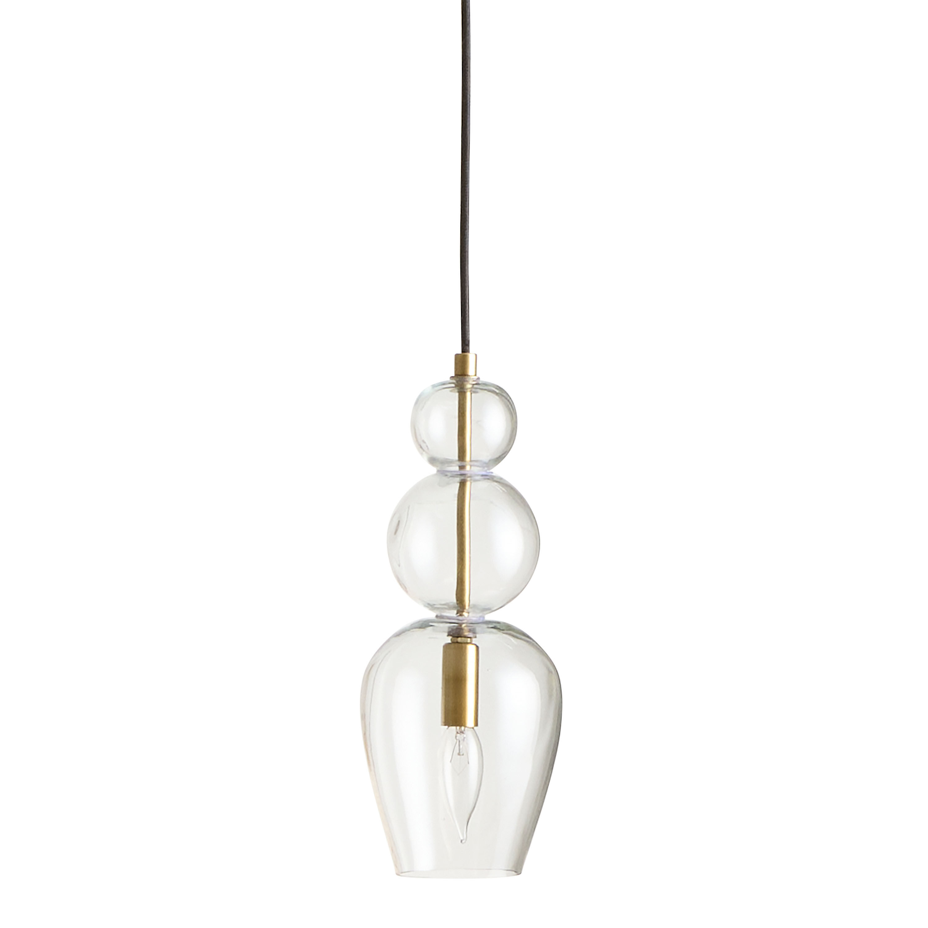 Clear Blown Glass and Gold Metal Stacked 3 Tier Pendant Lamp
