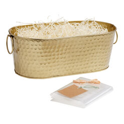 Oval Gold Hammered Metal Gift Basket Kit With Handles