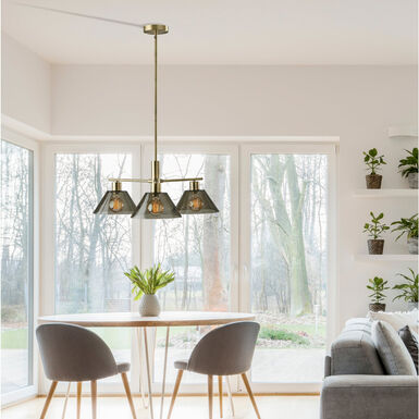 Lune Gray Smoked Glass Dome and Brass 3 Light Chandelier Lune Gray Smoked Glass Dome and Brass 3 Light Chandelier