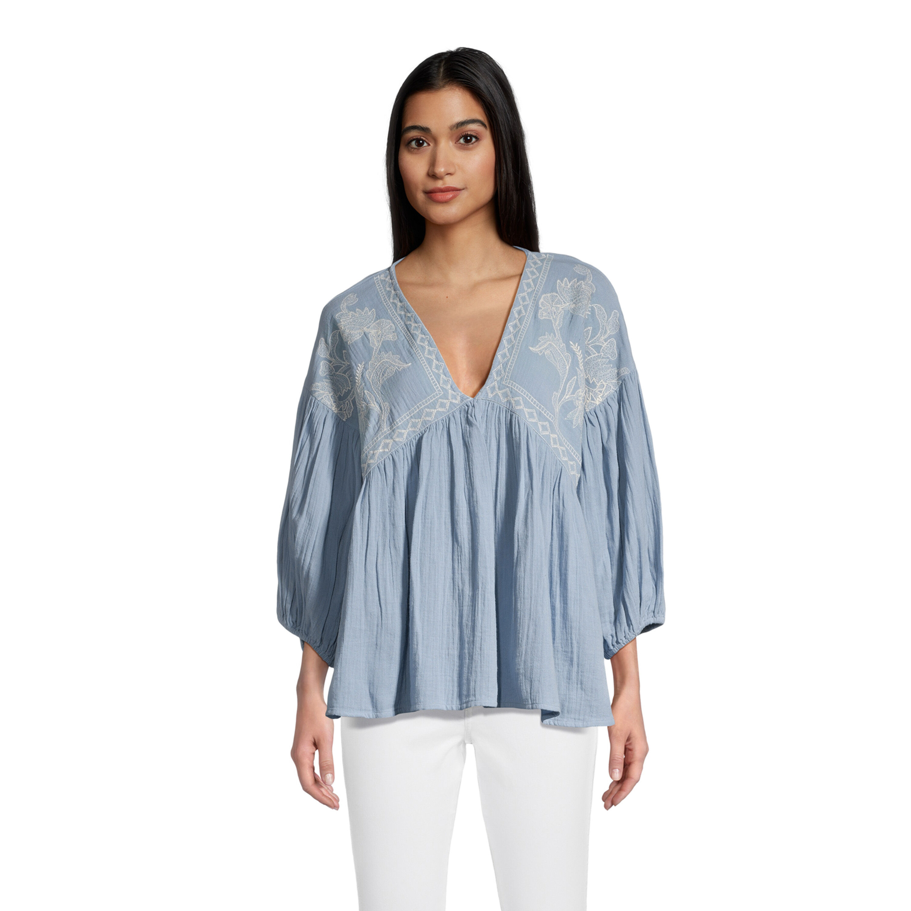 Blue peasant top discount