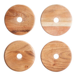 Acacia Wood Coasters With Stand 5 Piece Set