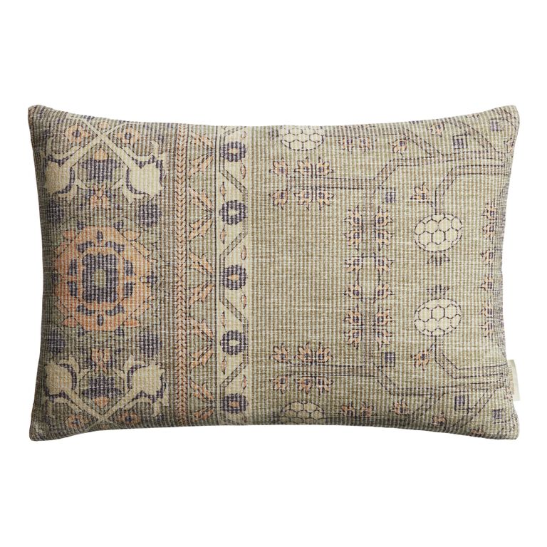 Oversized Blue and Ivory Ribbed Carpet Print Lumbar Pillow by World Market