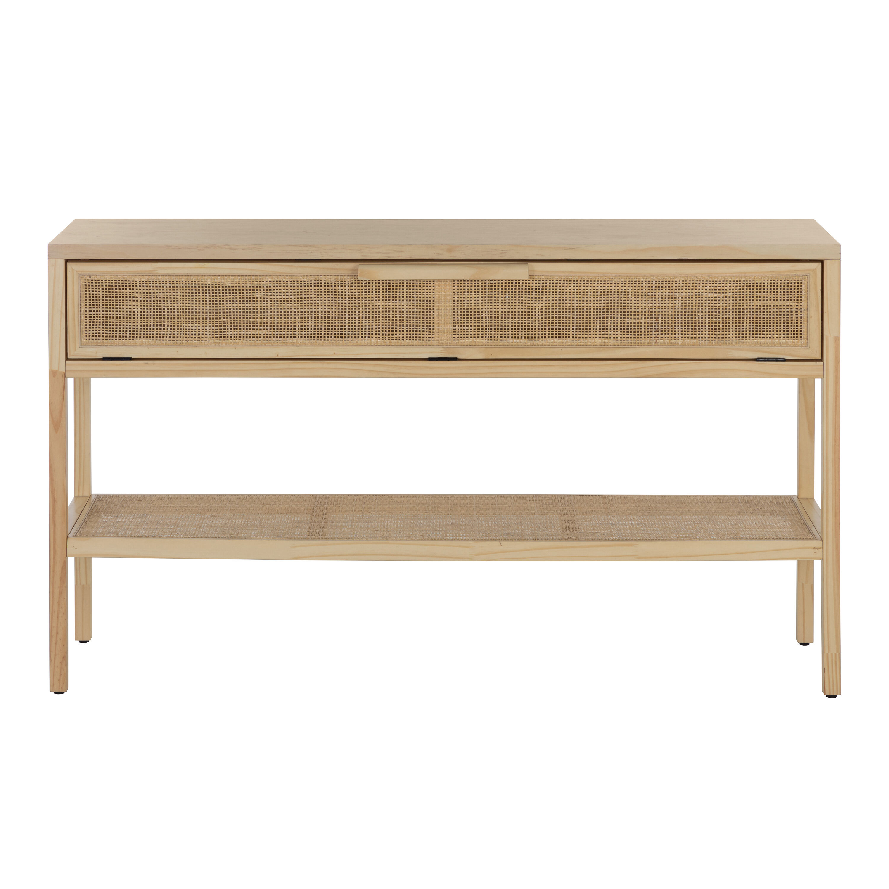 Leith Pine Wood and Rattan Cane Console Table with Shelf