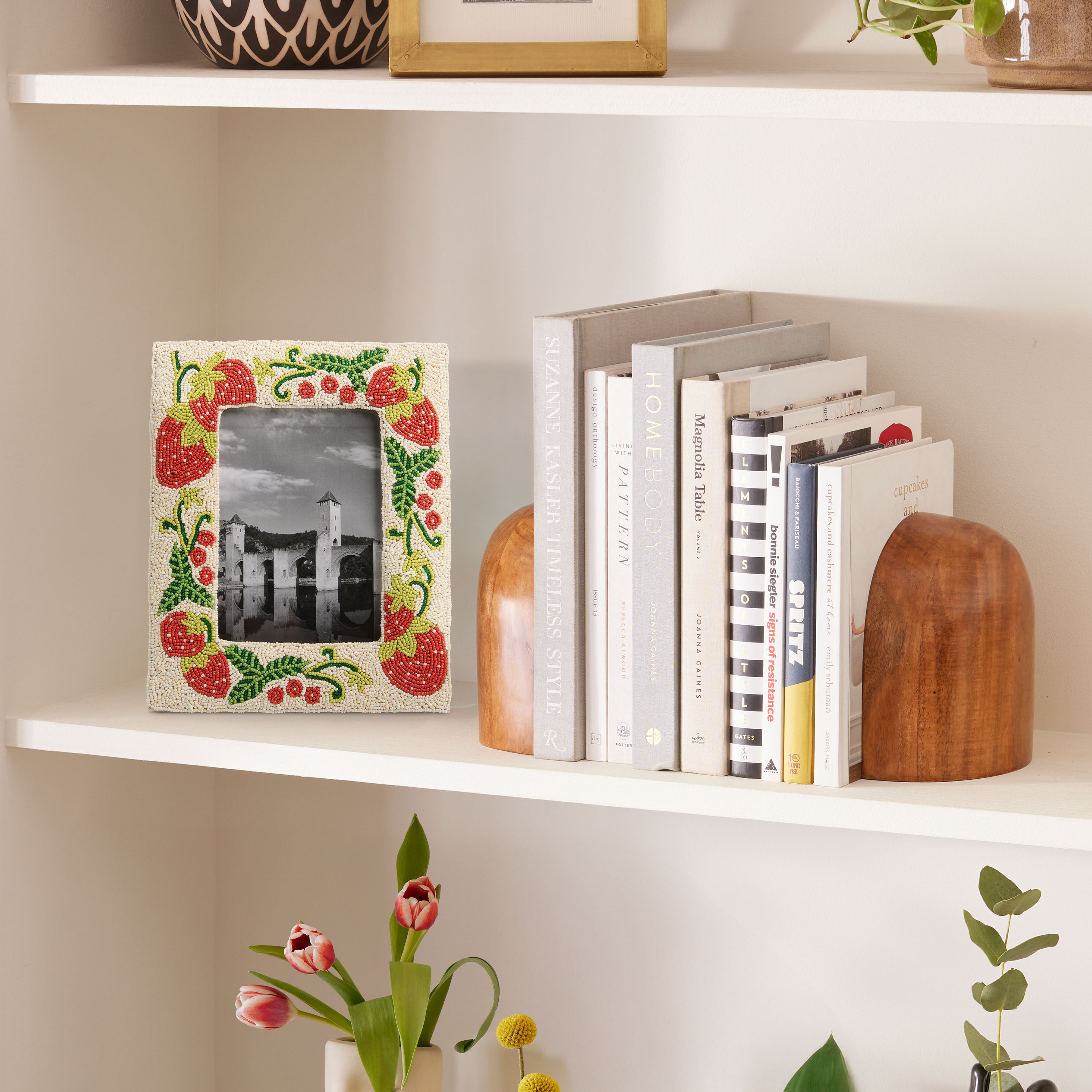 White and Red Beaded Strawberries Picture Frame image number 1