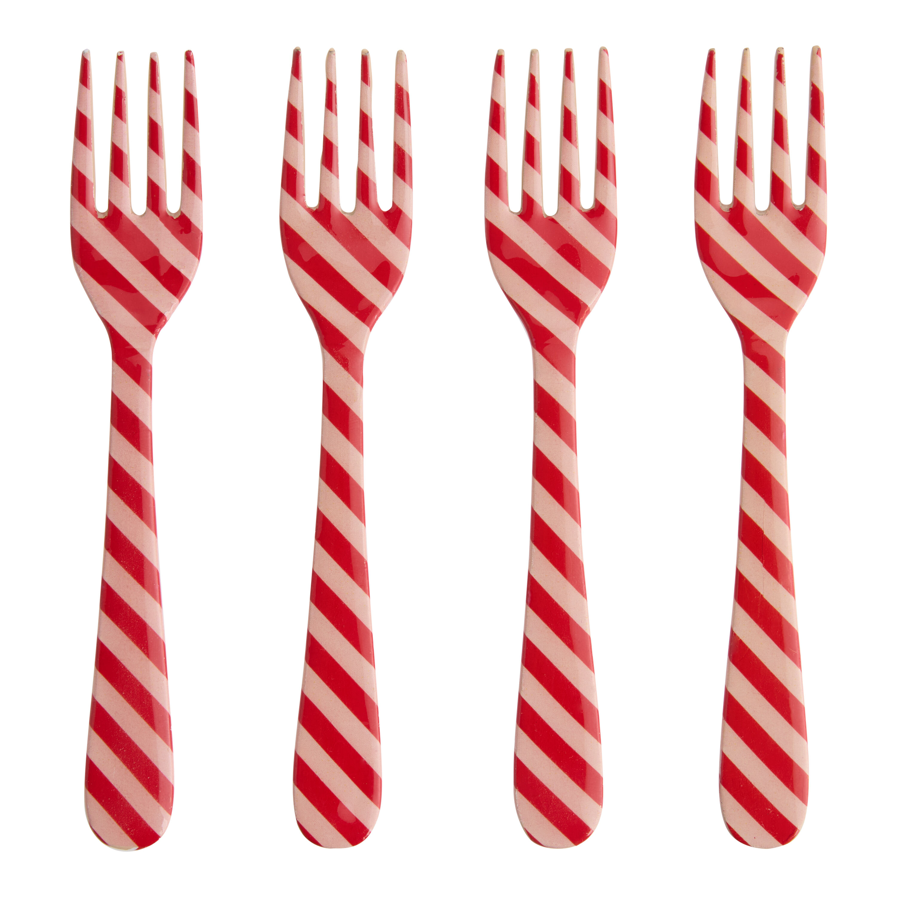 Red and Pink Stripe Enameled Cocktail Forks 4 Pack