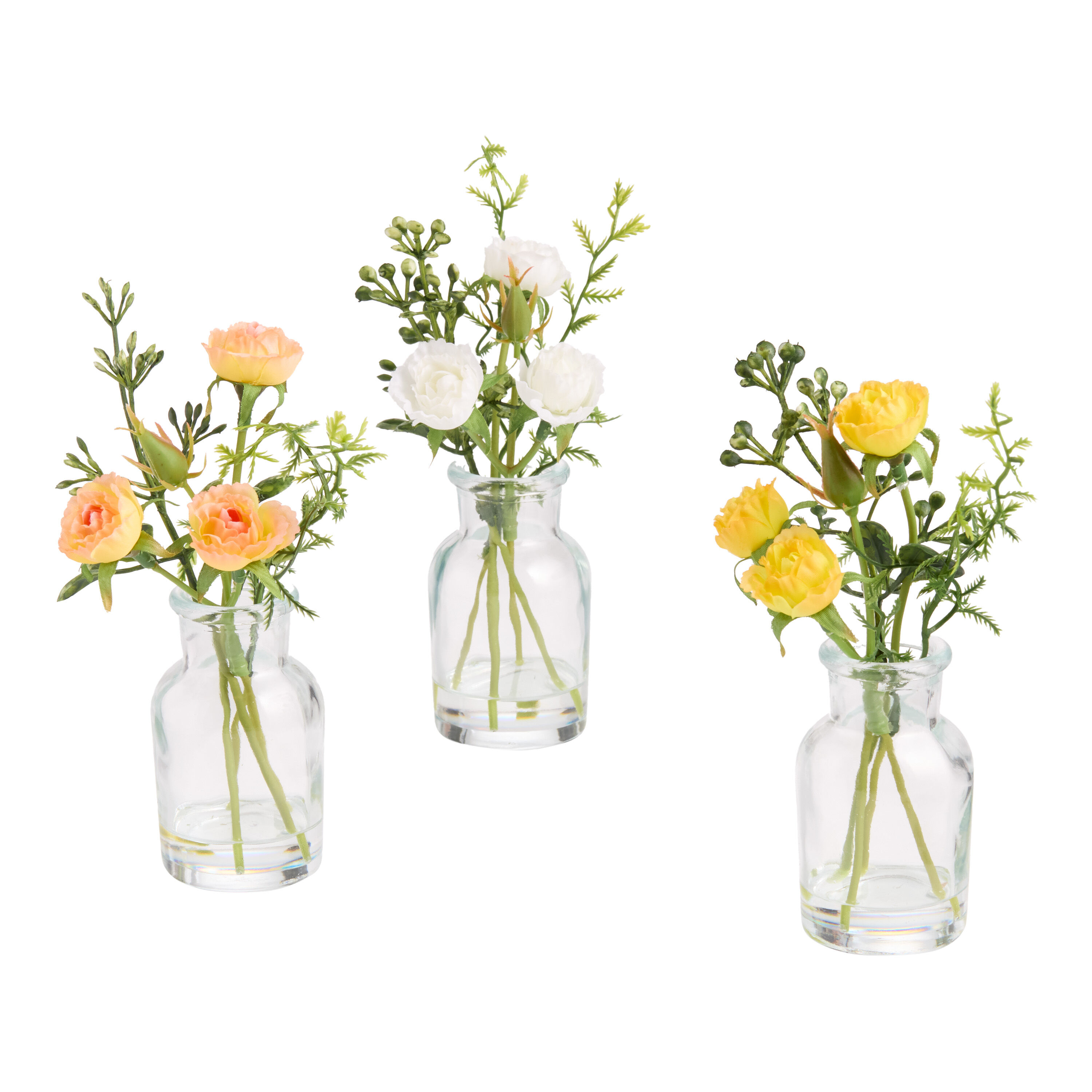 Mini Faux Floral Arrangements with Glass Vases Set of 3 image number 0