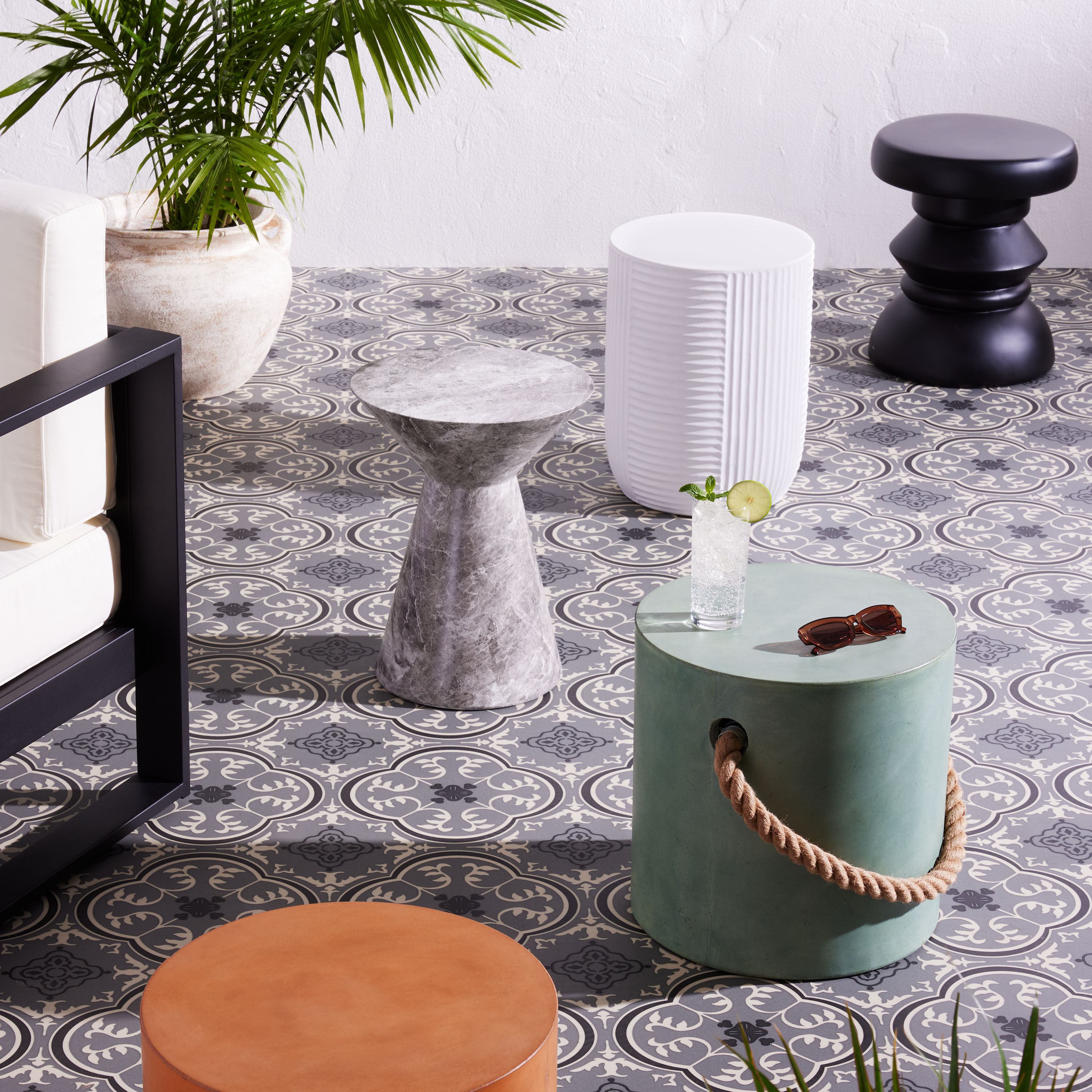 White cement shop side table