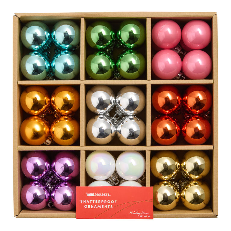 Small Bright Multicolor Shatterproof Ball Ornaments 72 Pack image number 2