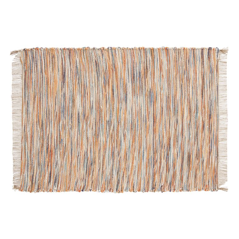 Warm Multicolor Chindi Placemats with Fringe Set of 2 image number 1