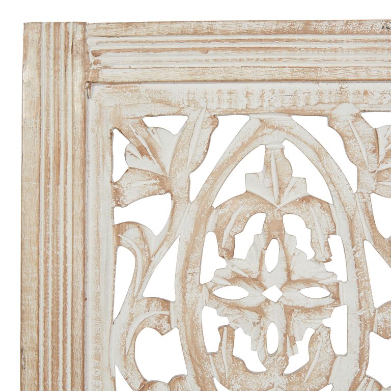 Distressed Mango Wood Carved Floral Panel Wall Decor - World Market