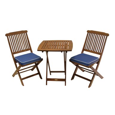 Cavallo 3 Piece Outdoor Bistro Set With Blue Cushions Cavallo 3 Piece Outdoor Bistro Set With Blue Cushions