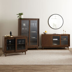 Kellen Tall Fluted Glass and Vintage Walnut Display Cabinet