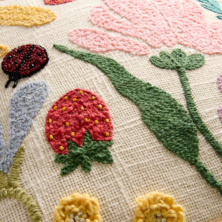 Spring Botanical Embroidered Beaded Throw Pillow image number 4